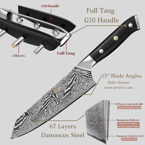 Wakoli Nitoko 3-Piece Kiritsuke Damascus Knife Set VG10 Core, G10 Handles - Kitchen Knives