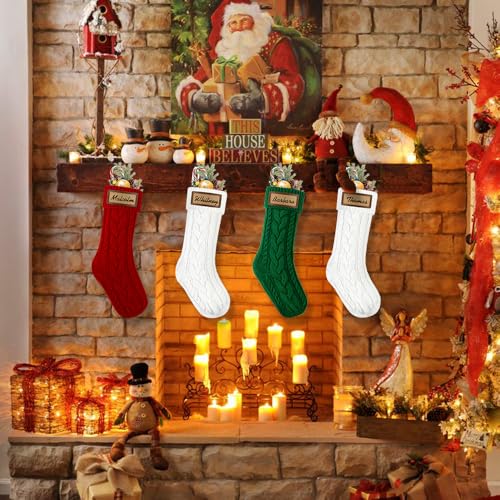 Personalized 18" Christmas Stockings 4-Pack with Leather Patches - Red Green White