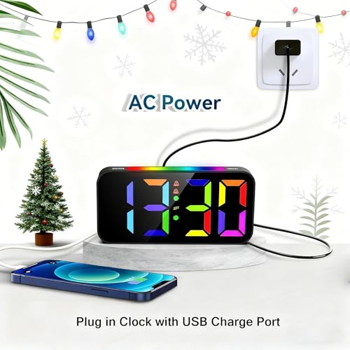 Loud Digital Alarm Clock for Heavy Sleepers with RGB Night Light & Large Display
