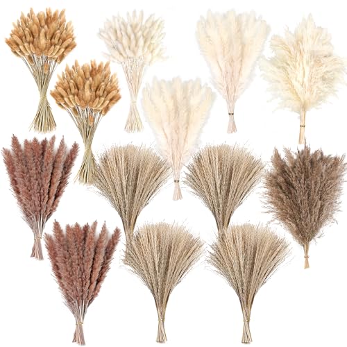 300 PCS Dried Pampas Grass and Flower Bouquet Set for Boho Home Decor