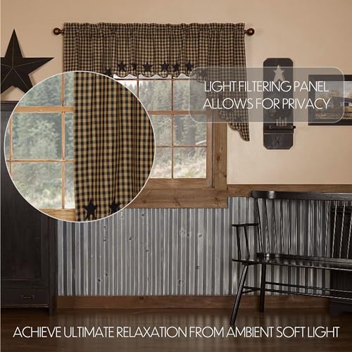 Black Star Cotton Window Swag Set, Buffalo Check Plaid Curtains, 36x36