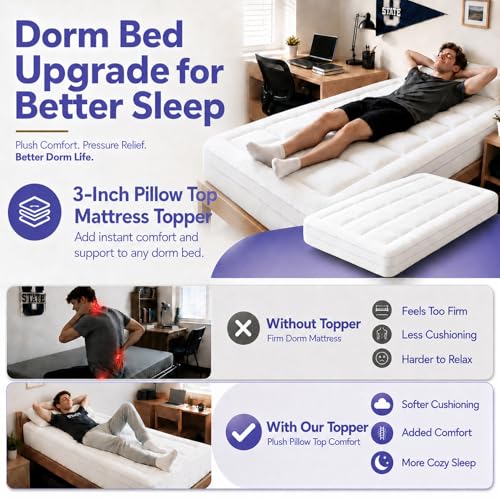 Twin XL Mattress Topper - 3 Inch Dual Layer Memory Foam for Comfort