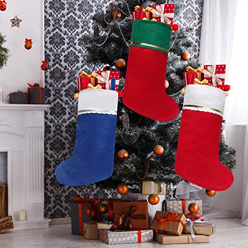 24 Pack 19-Inch Felt Christmas Stockings with White Cuff & Gold Trim