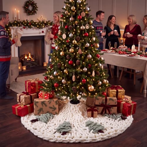 JolliLudo 48 Inch Chunky Knit Christmas Tree Skirt – Beige Holiday Decor for Most Trees