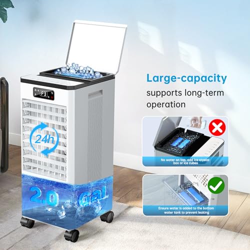 4-in-1 Evaporative Air Cooler & Swamp Cooler with 2-Gallon Tank and Remote