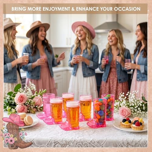Pink Cowboy Boot Shot Glasses 12 Pcs - Mini Plastic Western Party Cups, 1 oz