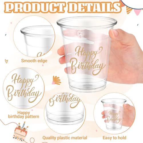 50 Pcs 12 oz Happy Birthday Plastic Cups - Disposable Party Drinkware