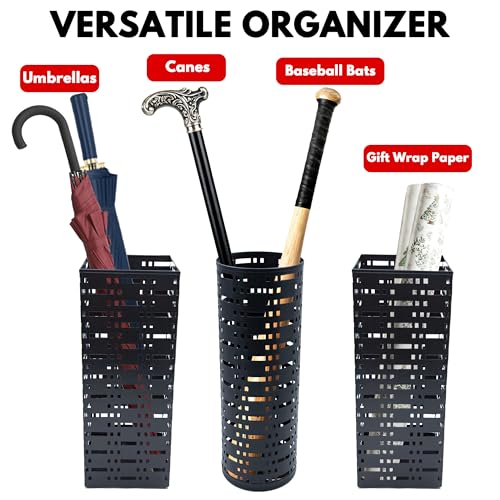 2-Pack Metal Umbrella Stand Set, Freestanding Entryway Organizer with Hooks