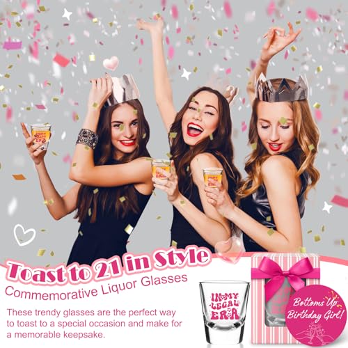 LOVEVOYAGE Pink 21st Birthday Shot Glass - In My Legal Era Gift for Daughter, Sister, Friend, 2oz, Gift Box Included