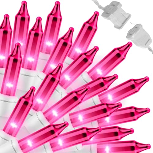 Pink Christmas Mini String Lights - 100 Count, 19.6 Ft White Wire