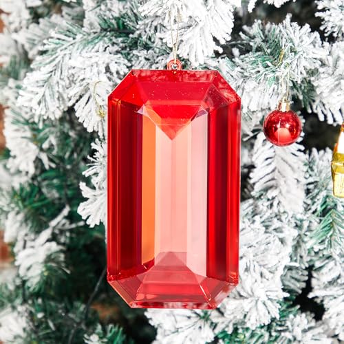 Syhood 9.5 Inch Red Rectangle Jewel Ornament for Christmas Tree, Festive Decor