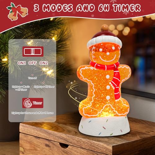 Gingerbread Musical Christmas Snow Globe Lantern with LED Lights & 6H Timer