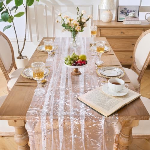 White Silver 3-Piece 29x120 Inch Metallic Foil Tulle Table Runners for Weddings & Parties