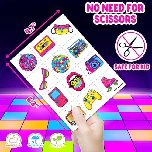72-Piece 80s and 90s Retro Party Favor Set with Slap Bracelets and Tattoos