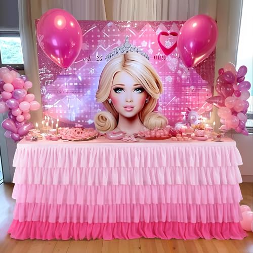 6ft Pink Chiffon Tutu Table Skirt for Parties and Baby Showers