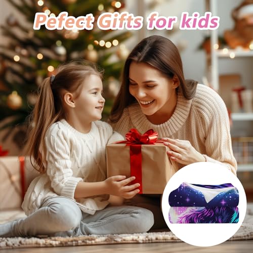 GNEW Galaxy Wolf Moon Blanket 80x60 Inches, Soft Plush Space Wolf Starry Sky Kids Gift