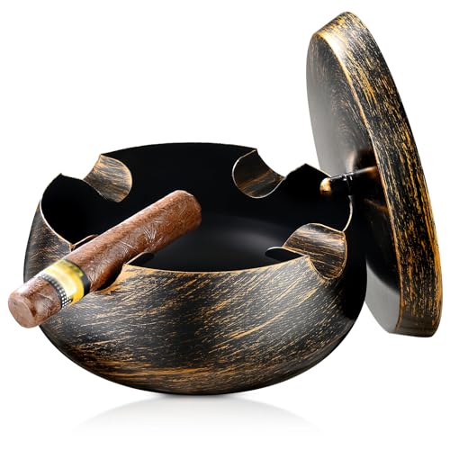 Extra Large Cigar Ashtray with Lid - Windproof Retro Patio Decor