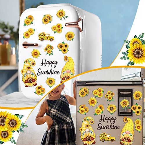 Sunflower Gnome Refrigerator Magnets Set - 16 Decorative Metal Fridge Decor