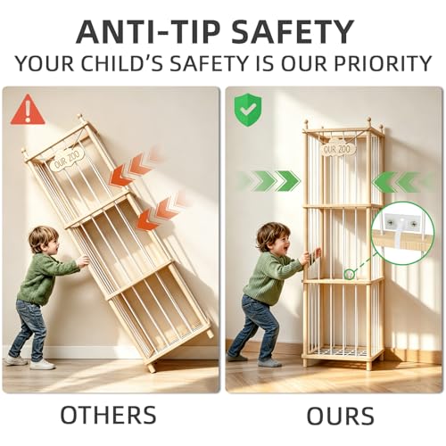 Wooden Stuffed Animal Storage Zoo - 54" Plush Toy Organizer Tower