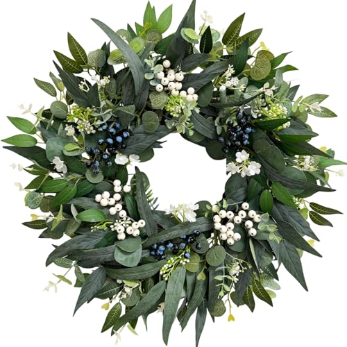 24-Inch Artificial Eucalyptus Wreath for Front Door All-Season Greenery