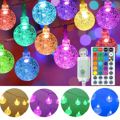 50ft Color Changing Globe String Lights - 75 LED USB Powered Lights with Remote