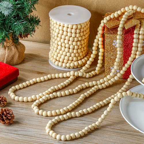 Giegxin 2 Pcs Wooden Bead Garland for Christmas Tree - Farmhouse Style, 66 Feet, Wood Color