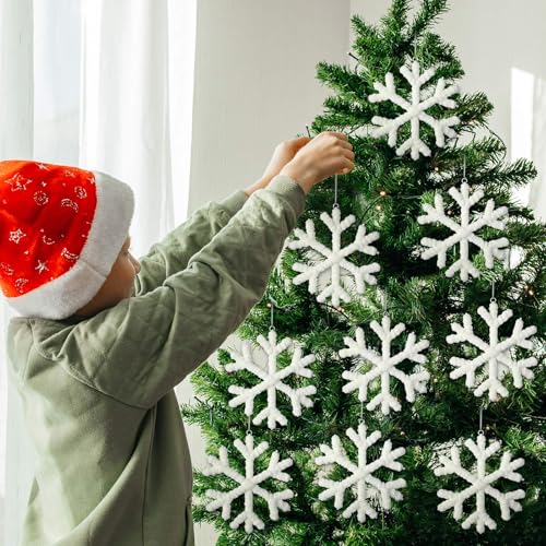Remagr 4 Pack 6-Inch Snowflake Christmas Ornaments - Classic White Holiday Decor