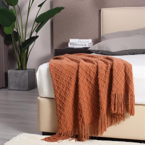 Boho Knitted Throw Blanket - Soft & Cozy 60''x80'' for Home Decor
