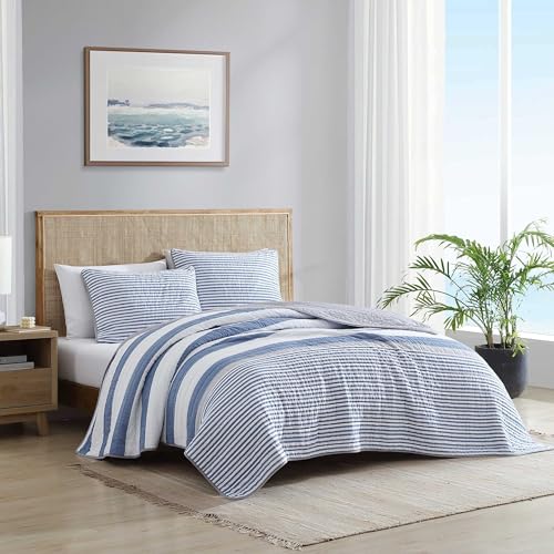 Reversible Twin Quilt Set in Fairwater Blue with Sham - 100% Cotton Bedding