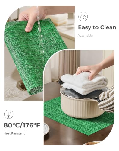 Leetaltree Woven Vinyl Placemats, Set of 12, Christmas Green (C1)