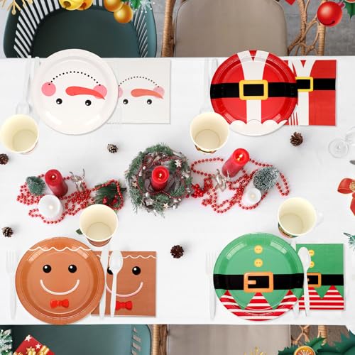 Vesici Christmas Tableware Set - 245 Pcs Disposable Plates Cups Napkins Banner
