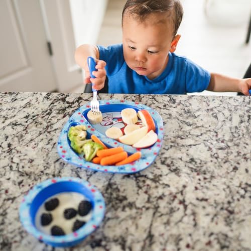 Toddler Dinnerware Set with Divided Plate Bowl and Utensils 4-Piece