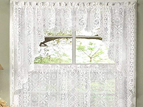 Floral Lace Kitchen Curtain Swag Pair - Heavy Fabric, 38"x30"
