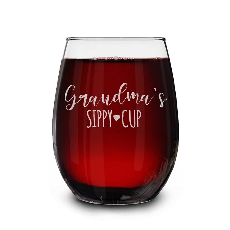 shop4ever Grandma's Sippy Cup Engraved Stemless Wine Glass 15 oz. Gift for Grandmother