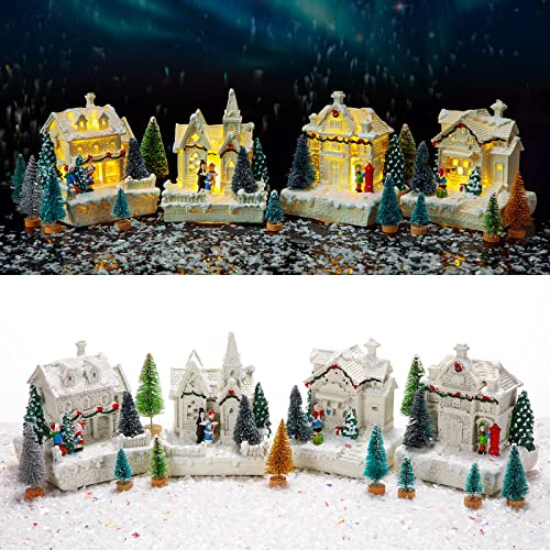 Elegant 15-Piece LED Christmas Village Set with Decor, Trees & Fake Snow
