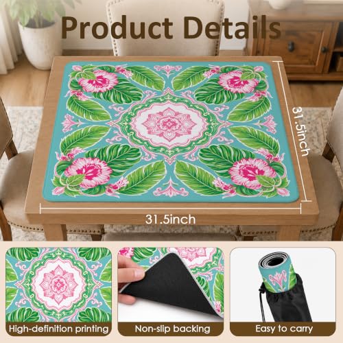 Floral Mahjong Table Mat 31.5" x 31.5" Anti-Slip Noise-Reducing Play Surface