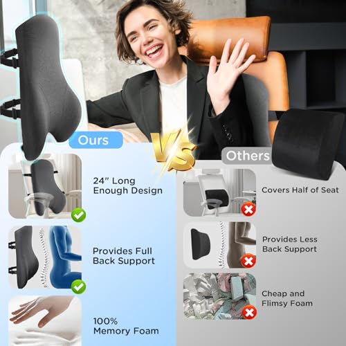 Memory Foam Lumbar Support Pillow for Office Chair - Adjustable Back Cushion