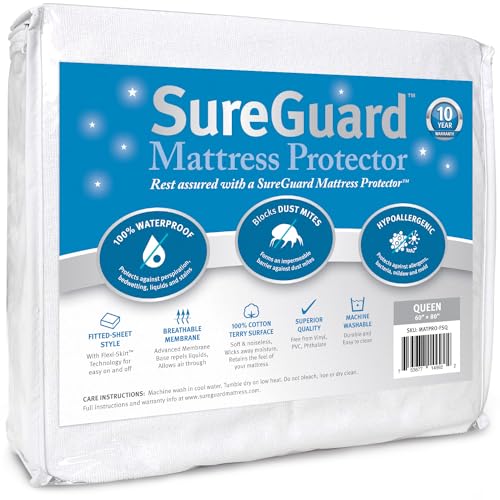 SureGuard Queen Waterproof Mattress Protector - Cotton Terry Cover