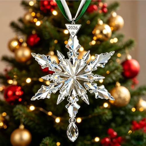 GRQCE 2026 White Transparent Crystal Snowflake Christmas Ornament - Snowflake Star Pendant with Gift Box, Holiday Decor