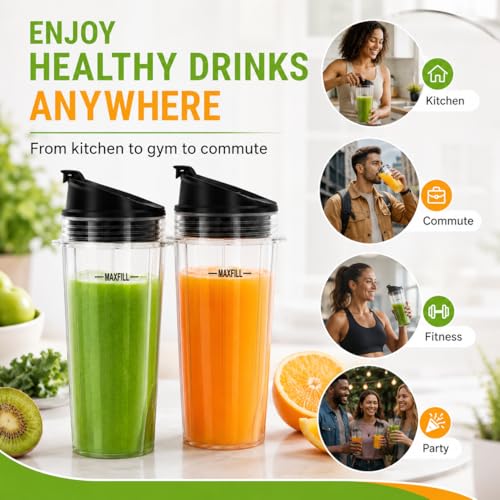 16 oz Blender Replacement Cups with Lids - 3 Pack, 4-Tab Design