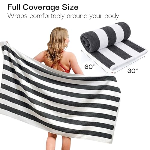 Salt Earth 30x60 Inch Oversized Beach Cotton Striped Towels Pack of 4 - Steel Grey