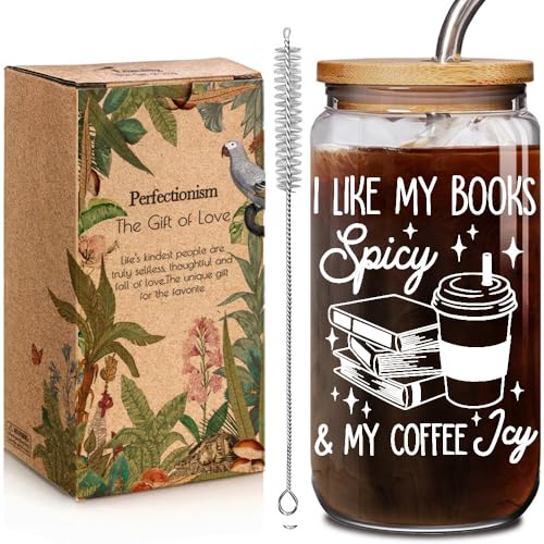 16oz Book Lovers Coffee Glass with Lid & Straw – Cute Bookish Mugs Gift for Readers