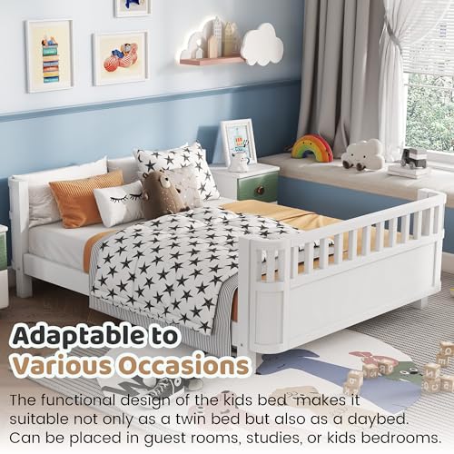 Full Size Montessori Bed Frame with Detachable Rails, Solid Wood Low Profile