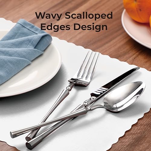 50 Pack Disposable Paper Placemats, 14 x 10 Inch Scalloped Edge Table Mats
