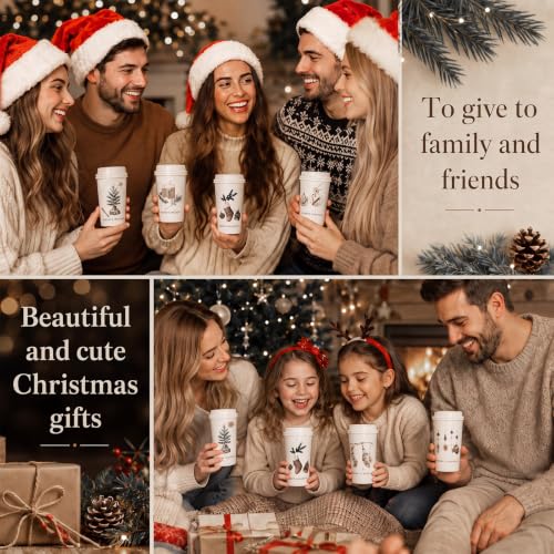 Havawish 12-Pack Rustic Neutral Christmas Coffee Cups with Lids, 16 oz Plastic Tumbler Bulk