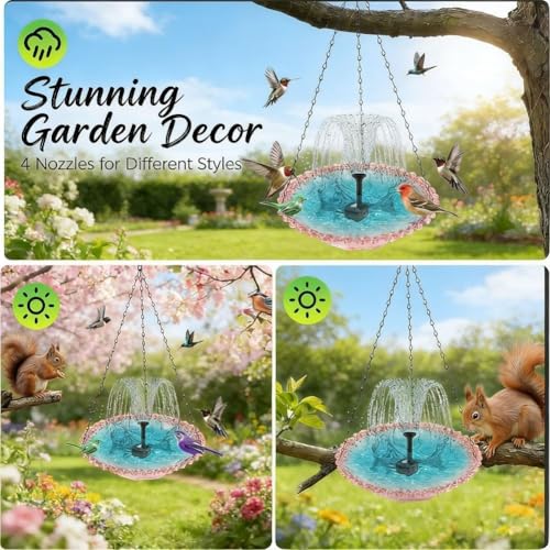 Hanging Solar Bird Bath Fountain with Pump - Outdoor Garden Water Feature