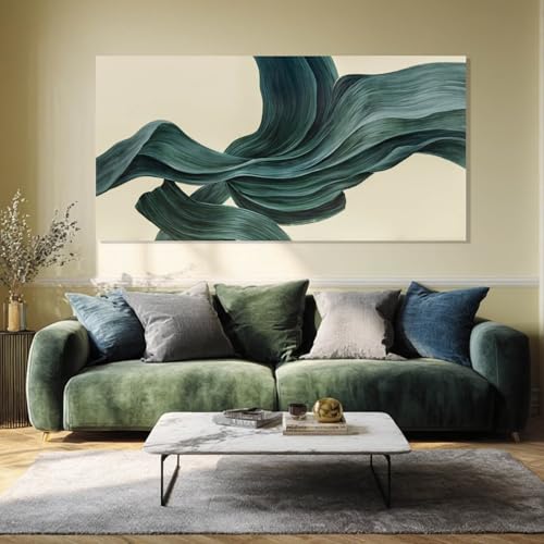Abstract Green and Beige Canvas Wall Art - 24" x 48" Modern Wall Decor
