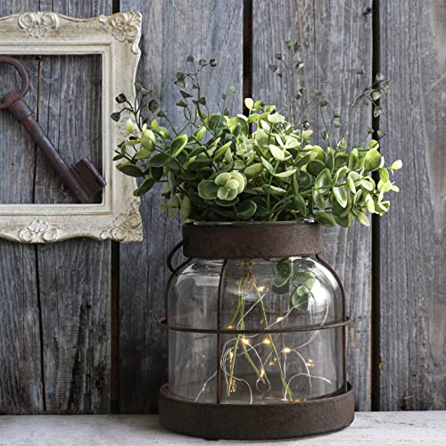 Vintage Glass Farmhouse Vase Lantern with Artificial Plants & Lights