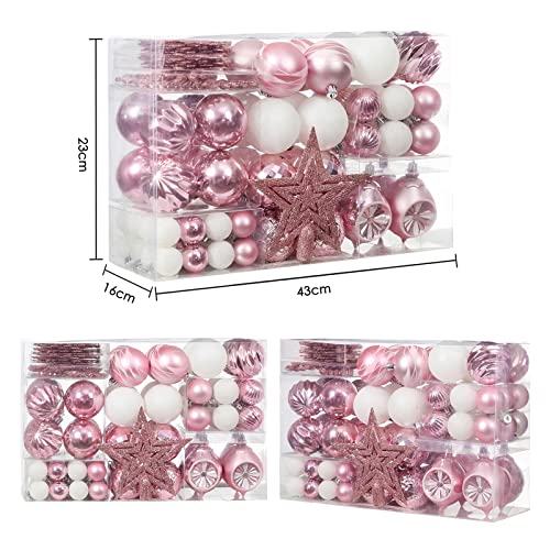 Baby Pink Christmas Ornaments Set 99pcs - Shatterproof Ball & Snowflake Decor for Tree, Home, Wedding