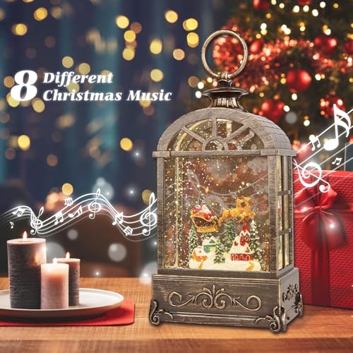 LSISOVO Christmas Snow Globe Lantern with Music, USB/Battery powered, 6-Hour Timer